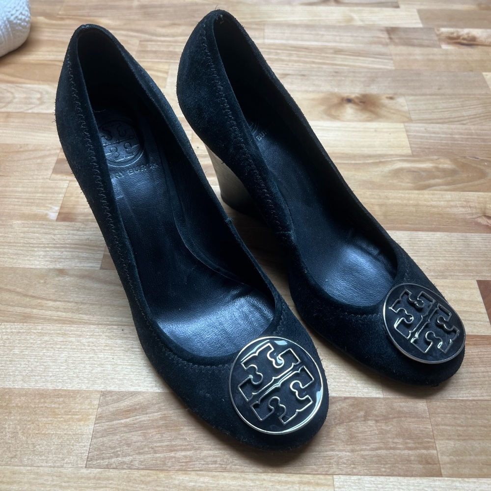 Tory Burch black wedge heels size 7.5